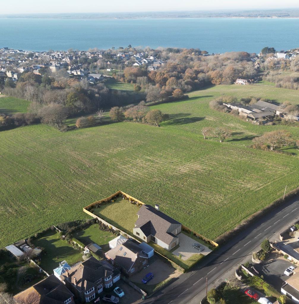 Lot: 97 - FIFTH OF AN ACRE PLOT WITH PLANNING FOR A DETACHED CHALET BUNGALOW - Aerial shot of proposed building